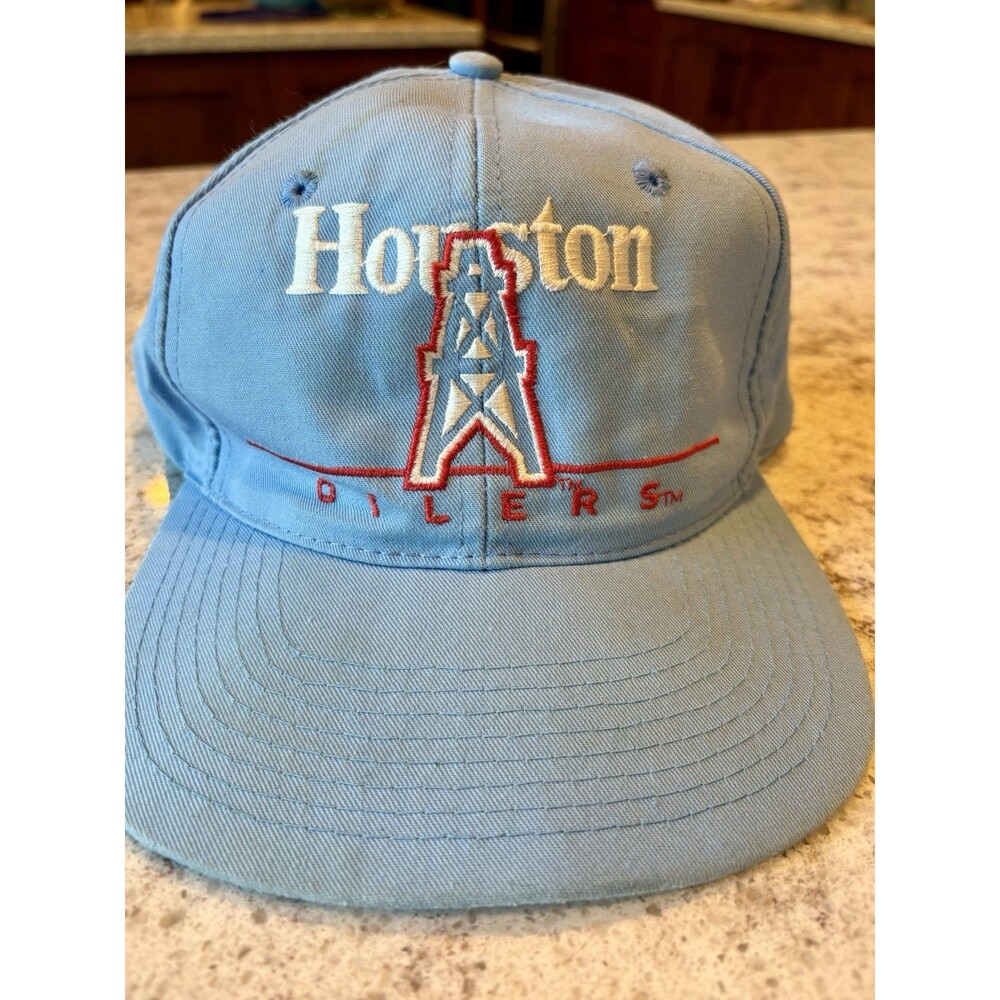 Vintage Houston Oilers Hat Cap Snapback Blue Split Bar Eastport NFL 90s READ